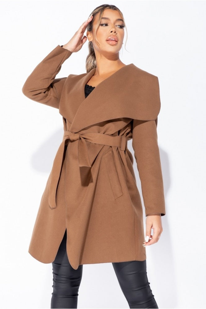 Michelle Brown Mid Length Oversized Belted Waterfall Coat FabBossBabe