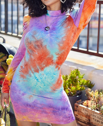 Long Sleeve Tie-dye Print Knit Bodycon - FabBossBabe