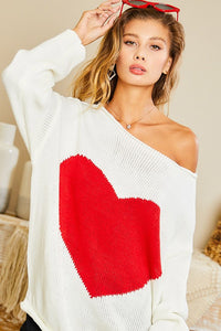 Cynthia Round Neck Heart Sweater - FabBossBabe