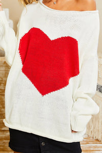 Cynthia Round Neck Heart Sweater - FabBossBabe