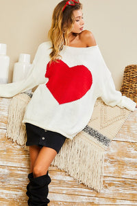 Cynthia Round Neck Heart Sweater - FabBossBabe