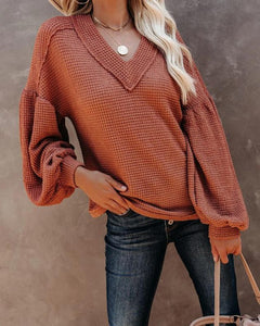 Claudette Billowed Sleeve Thermal Knit Top - FabBossBabe