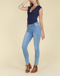 Mid Rise Washed Stretch Denim Jeans - FabBossBabe