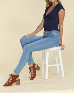 Mid Rise Washed Stretch Denim Jeans - FabBossBabe