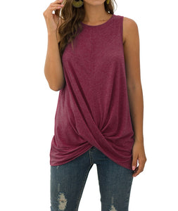 Round Neck Front Twist Tank - FabBossBabe