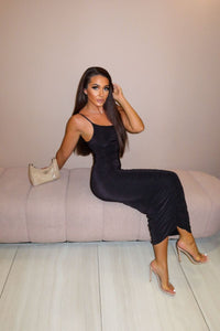 Chic Slinky Ruched Side Cami Strap Midi Dress - FabBossBabe