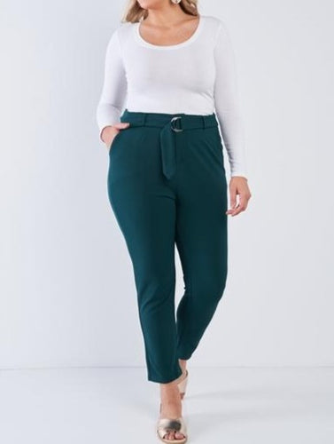 Plus Size Hunter Green High Waisted Ankle Length Pants - FabBossBabe