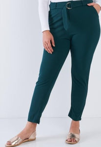 Plus Size Hunter Green High Waisted Ankle Length Pants - FabBossBabe