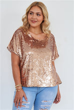 Load image into Gallery viewer, Plus Size Rose Gold Short Sleeve Sequin Top - FabBossBabe
