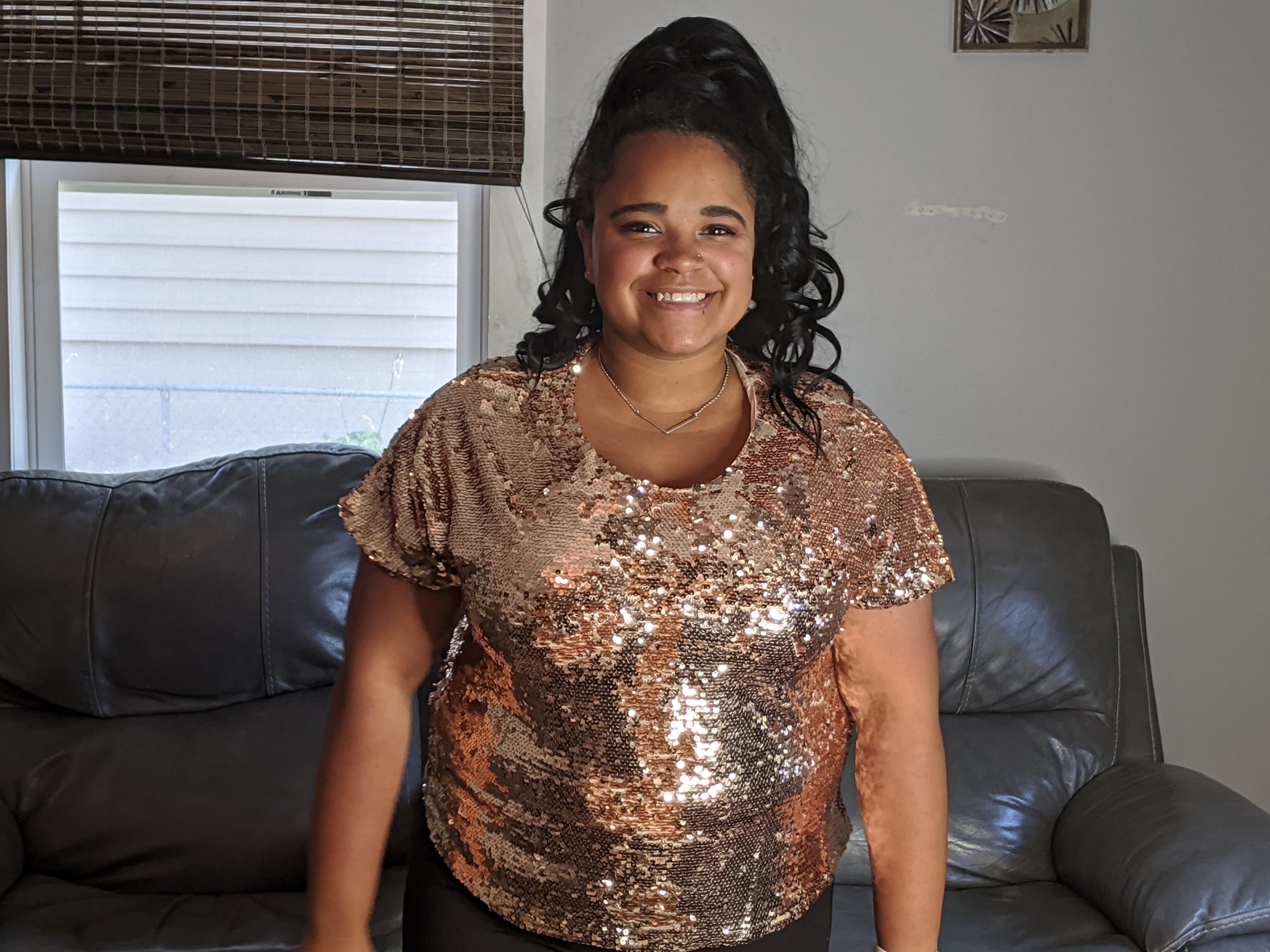 Size Rose Gold Short Sleeve Sequin | FabBossBabe