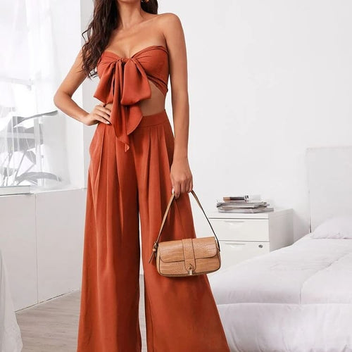 Tube Top & Pleated Wide Leg Pants Set - FabBossBabe