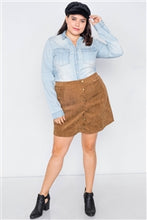 Load image into Gallery viewer, Plus Size Light Wash Denim Button Down Long Sleeve Top - FabBossBabe
