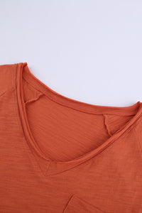 Orange V Neck Short Sleeves Cotton Blend Tee - FabBossBabe