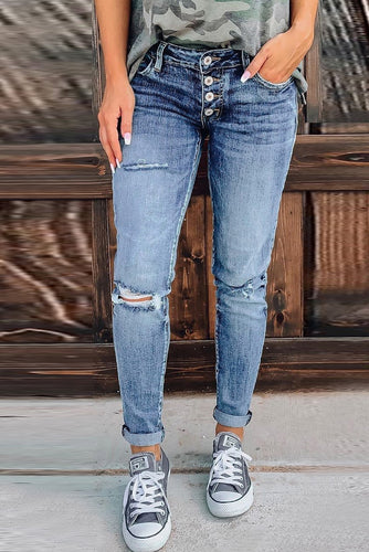 Kenya Button-fly Distressed Jeans - FabBossBabe