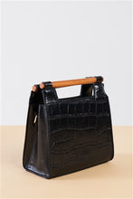 Load image into Gallery viewer, Black Vegan Alligator Mini Handbag With Bamboo Trim - FabBossBabe
