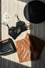 Load image into Gallery viewer, Black Vegan Alligator Mini Handbag With Bamboo Trim - FabBossBabe
