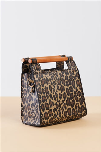 Leopard Print Vegan Leather Mini Handbag With Bamboo Trim - FabBossBabe