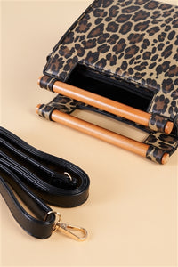 Leopard Print Vegan Leather Mini Handbag With Bamboo Trim - FabBossBabe