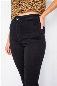 Solid Vintage High-Waist Basic Black Cotton Jeans - FabBossBabe