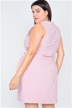 Load image into Gallery viewer, Plus Size Light Pink Round Neck Tank Top Mini Wrap Dress - FabBossBabe
