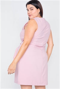 Plus Size Light Pink Round Neck Tank Top Mini Wrap Dress - FabBossBabe