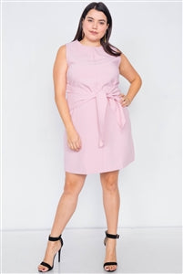 Plus Size Light Pink Round Neck Tank Top Mini Wrap Dress - FabBossBabe