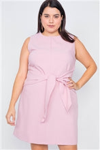 Load image into Gallery viewer, Plus Size Light Pink Round Neck Tank Top Mini Wrap Dress - FabBossBabe
