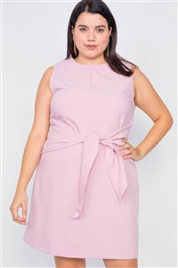 Plus Size Light Pink Round Neck Tank Top Mini Wrap Dress - FabBossBabe