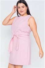 Load image into Gallery viewer, Plus Size Light Pink Round Neck Tank Top Mini Wrap Dress - FabBossBabe
