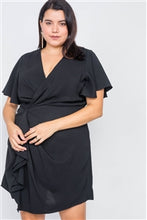 Load image into Gallery viewer, Plus Size Short Kimono Sleeve Satin V-Neck Mini Dress - FabBossBabe
