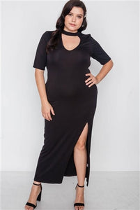 Plus Size Site Slit Mock Neck Maxi Dress - FabBossBabe