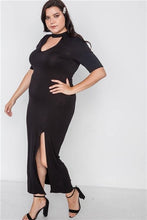 Load image into Gallery viewer, Plus Size Site Slit Mock Neck Maxi Dress - FabBossBabe
