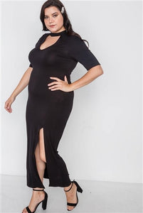 Plus Size Site Slit Mock Neck Maxi Dress - FabBossBabe