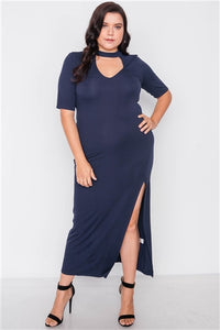 Plus Size Site Slit Mock Neck Maxi Dress - FabBossBabe