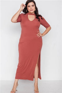 Plus Size Site Slit Mock Neck Maxi Dress - FabBossBabe