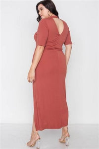 Plus Size Site Slit Mock Neck Maxi Dress - FabBossBabe