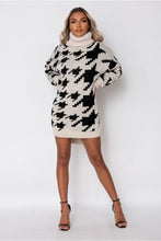 Load image into Gallery viewer, Beige Black Check Roll Neck Sweater Dress - FabBossBabe
