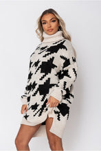 Load image into Gallery viewer, Beige Black Check Roll Neck Sweater Dress - FabBossBabe
