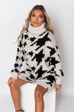 Load image into Gallery viewer, Beige Black Check Roll Neck Sweater Dress - FabBossBabe
