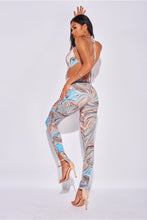 Load image into Gallery viewer, Beige Blue Marble Hankerchief Crop Top &amp; Leggings - FabBossBabe

