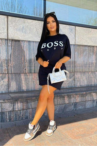 Black Boss Lady Slogan T Shirt Dress - FabBossBabe