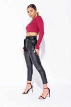 Load image into Gallery viewer, Mia Black Faux Leather Waist Belted Tapered Leg Trouser - FabBossBabe
