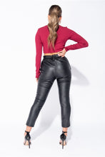 Load image into Gallery viewer, Mia Black Faux Leather Waist Belted Tapered Leg Trouser - FabBossBabe
