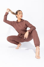 Load image into Gallery viewer, Brown Cropped Hoodie &amp; Jogger Lounge Set - FabBossBabe
