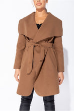 Load image into Gallery viewer, Michelle Brown Mid Length Oversized Belted Waterfall Coat - FabBossBabe
