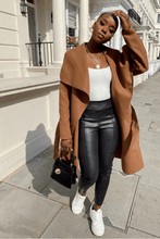 Load image into Gallery viewer, Michelle Brown Mid Length Oversized Belted Waterfall Coat - FabBossBabe
