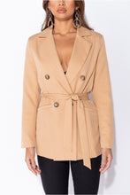 Load image into Gallery viewer, Camel Double Breasted Belted Fitted Blazer - FabBossBabe
