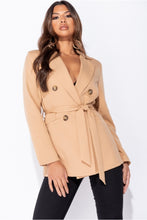 Load image into Gallery viewer, Camel Double Breasted Belted Fitted Blazer - FabBossBabe
