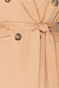 Camel Double Breasted Belted Fitted Blazer - FabBossBabe