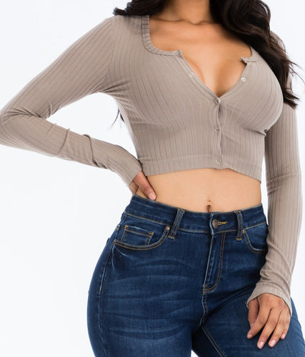 Button Up Ribbed Crop Top - FabBossBabe
